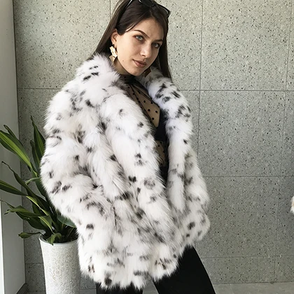 EIFURKOP Sexy Fashion Leopard Pattern Real Fox Fur Coat with big Collar Women Natural Fox Fur Jacket Long Sleeves WarmFur Coats - Color: like the photo
