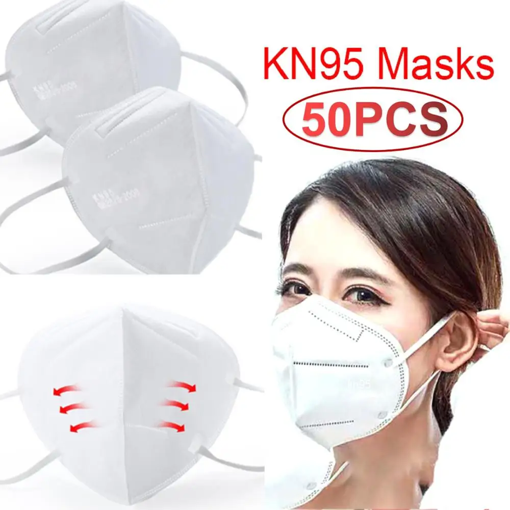 

In Stock 50pcs Disposable KN95 Anti Flu Bacteria Face Mask Non-woven Breathable Mask Dustproof Particles Pollution Mouth Cover