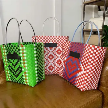 

2020 Fashion Portable Panelled Bags Hand-woven Vegetable Basket Holiday Beach Bag Portable Female Bag Women Handbags Sac A Main