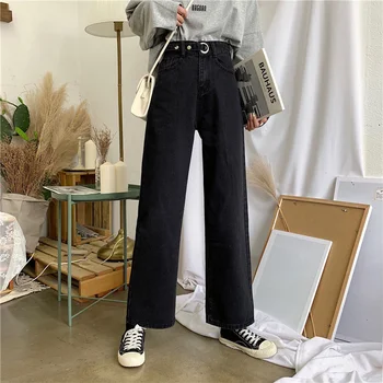 

High Waist Jeans Women Preppy Style All-match Wide Leg Denim Pants New 2020 Fashion Korean Casual Jeans Trousers Woman P443