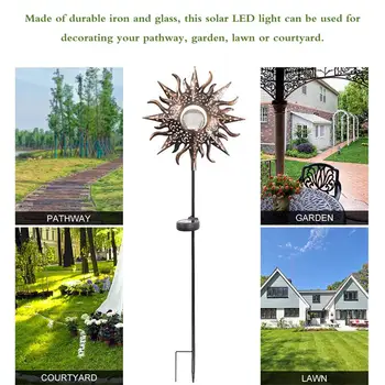 

Hot Sale Solar Lamp Garden Metal Hollow Sun LED Light Warm White Waterproof Ip44 Solar Lamp For Outdoor Villa Lawn Walkways