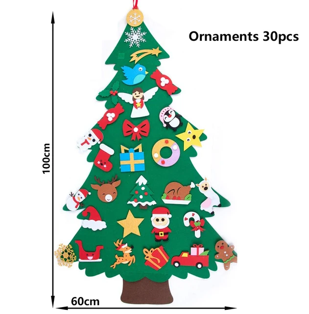 Baby Montessori Toy 32pcs DIY Felt Christmas Tree Toddlers Busy Board Xmas Tree Gift For Boy Girl Door Wall Ornament Decorations Angel