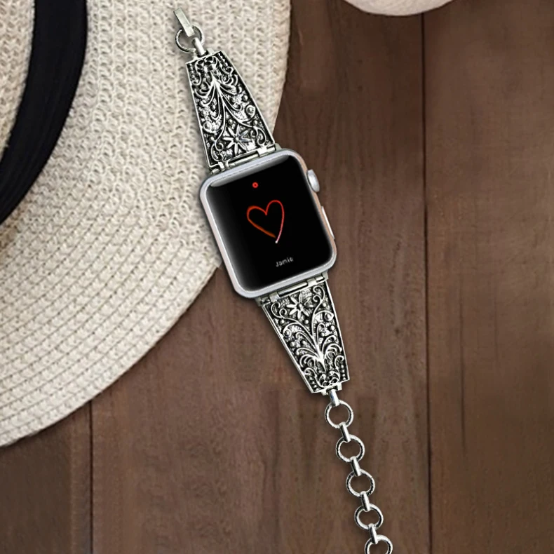 

For Apple Watch Band 38-42mm Metal Diamond Carving Design Strap Women's Watch Bracelet For Apple iWatch 6 5 4 3 2 Band Fran-zm