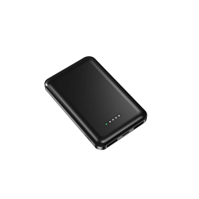Мини беспроводной внешний аккумулятор универсальный Смарт мобильный телефон зарядное устройство чехол для iPhone samsung huawei Android 5000 мАч 2A - Цвет: Черный
