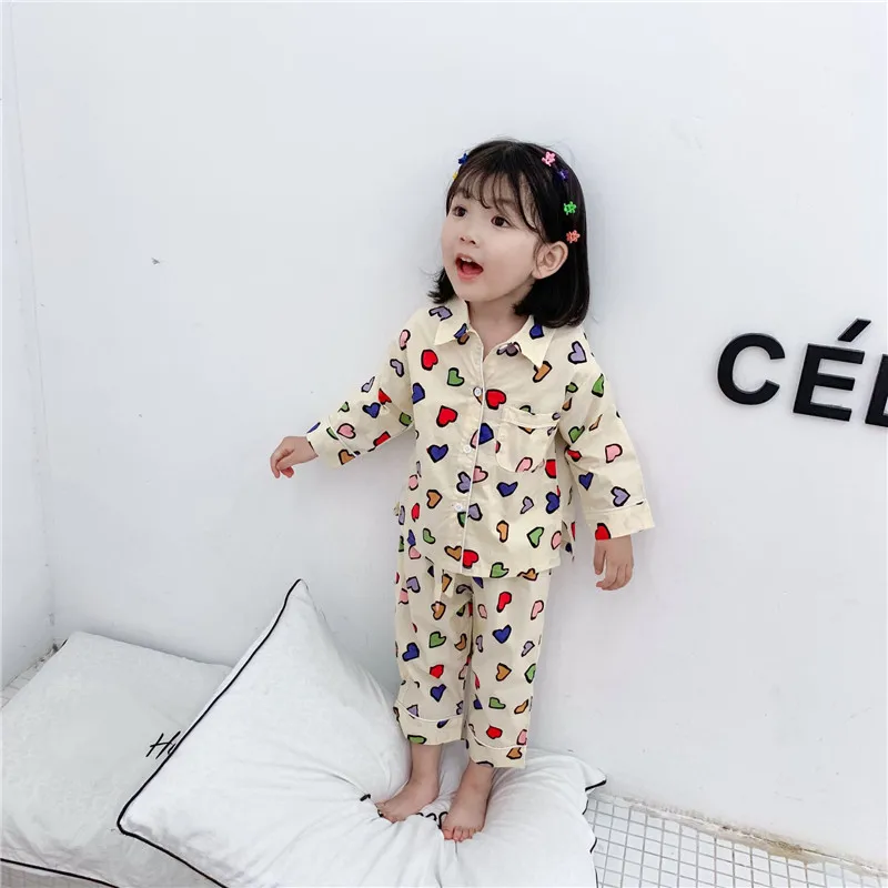 Детский пижамный комплект, льняные пижамы с принтом для маленьких мальчиков и девочек, детская осенне-зимняя одежда для сна, пижамы с длинными рукавами для младенцев - Цвет: E
