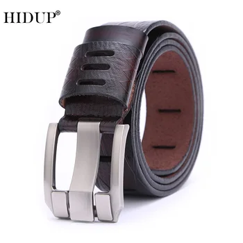 

HIDUP High Quality Design Soft Genuine Leather Belt Men Cow Cowhide Belts Retro Styles Wide Pin Buckle Jeans Accessories NWJ022