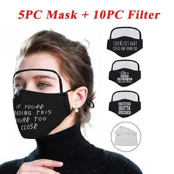 

5PC Adult Letter Print Face Mask Adjustable Earloop Dust Proof PM2.5 Filter Mouth Mask Reusable Outdoor Protective Respirator