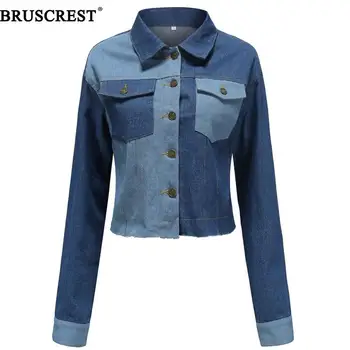 

2019 Women Short Denim Jacket Autumn Long Sleeve Jacket Female Slim Fit Color Matching Outerwear Fashion Streetwear