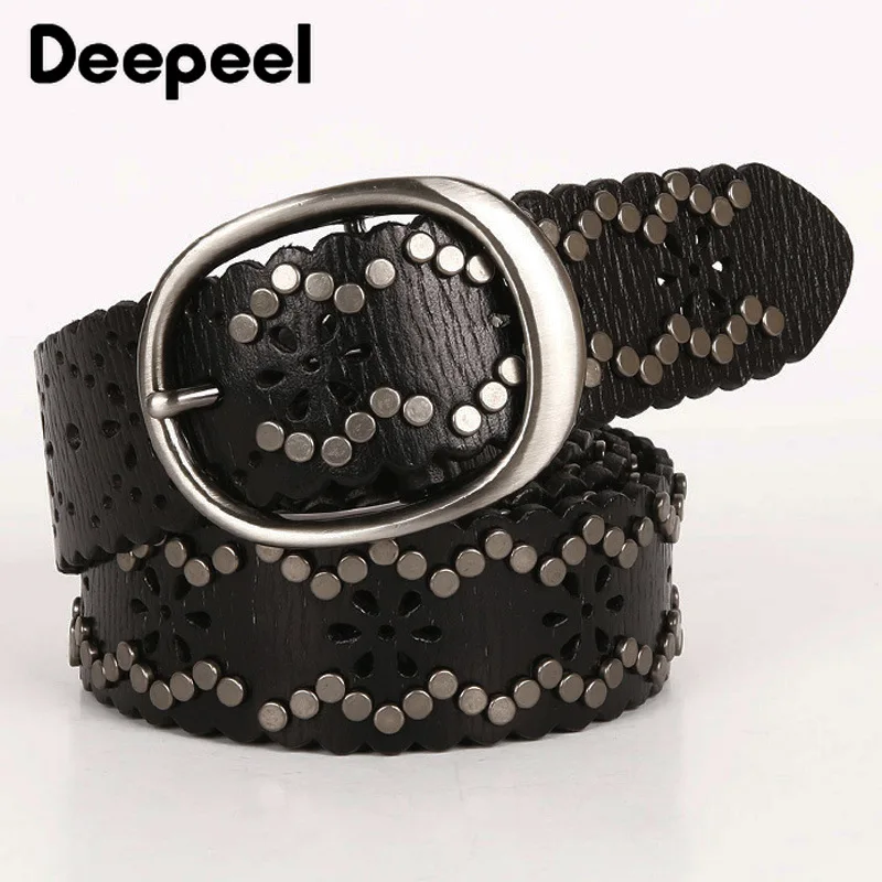 Deepeel/1 шт., 3,8 см* 105-120 см, женский ремень из сплава с пряжкой и заклепками, первый слой, Воловья кожа, модный ремень в стиле панк YB331