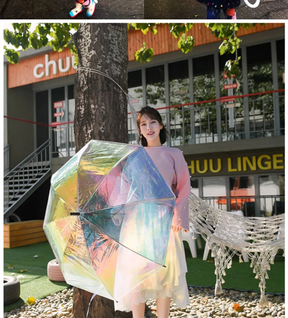 Модный прозрачный зонтик с лазерным ирисом Ms. Apollo, водонепроницаемый зонтик с УФ-защитой, супер размер, свежий зонтик с длинной ручкой, Зонт от дождя