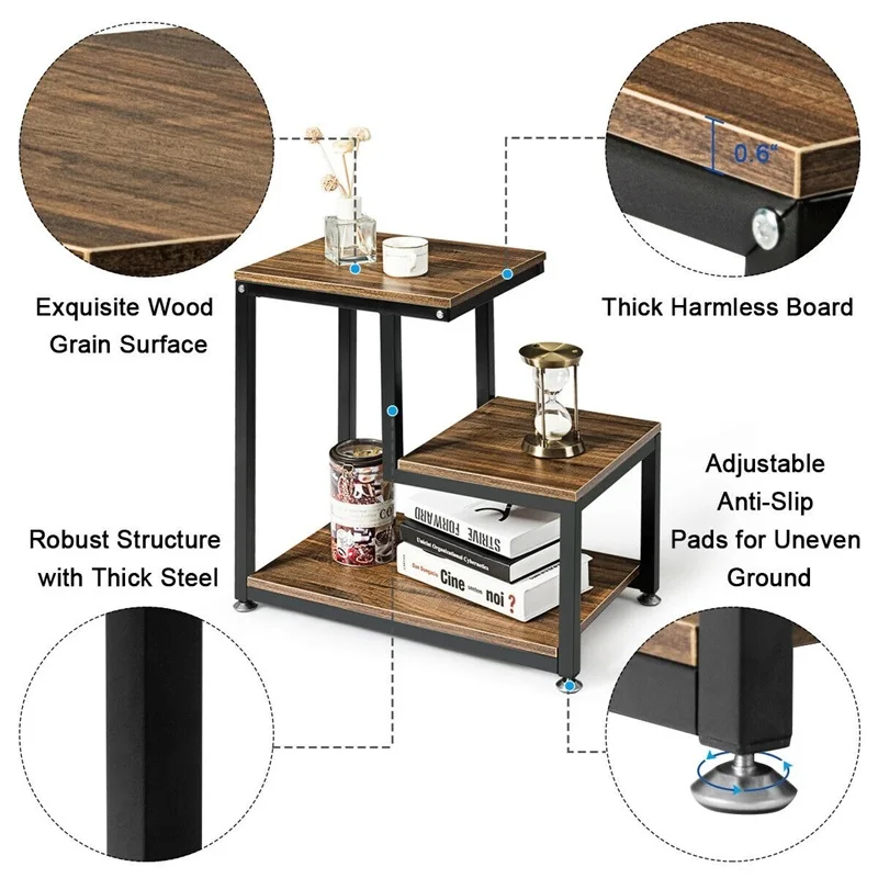 Living Room Side Table with Storage Shelf, Chic Stair Step Design, Versatile Console Table for Living Room Decor