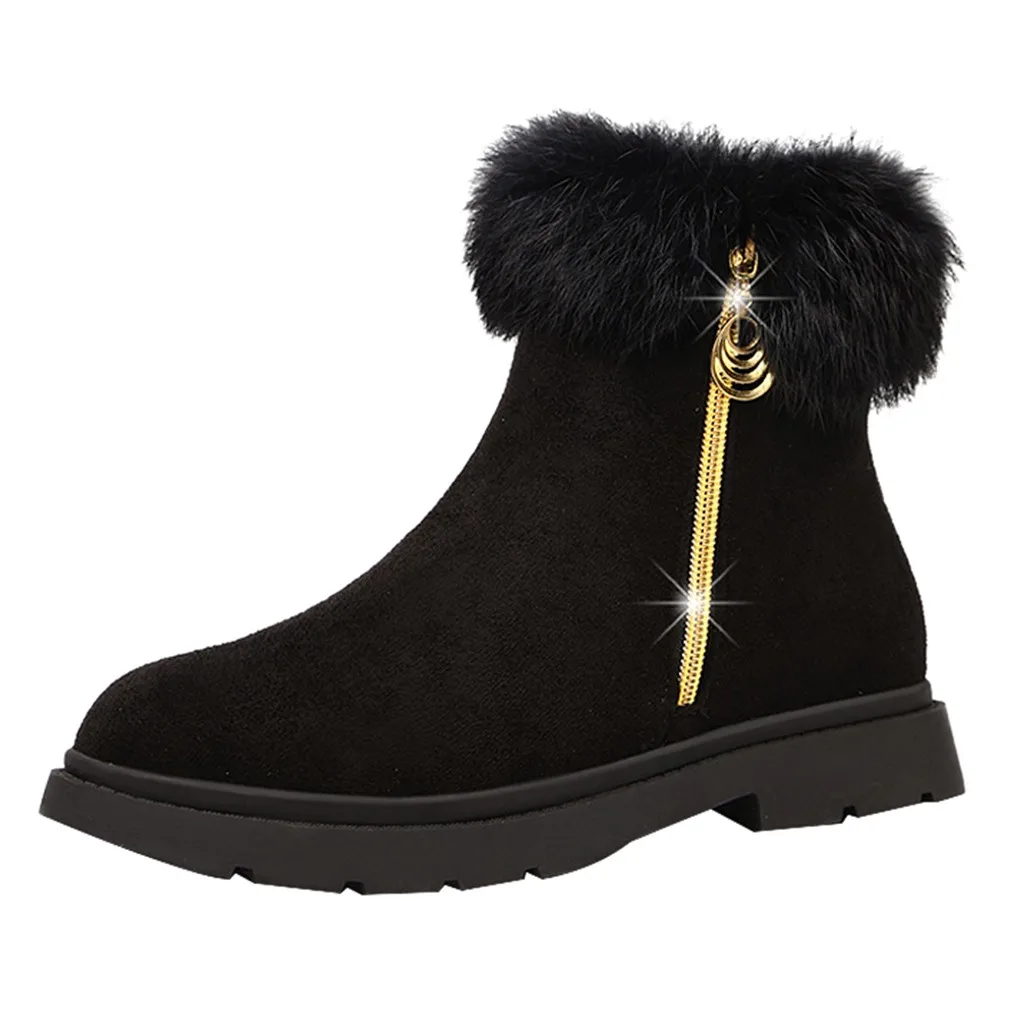 Women's solid color square high heels zipper suede warm snow boots round head suede side with snow boots#1