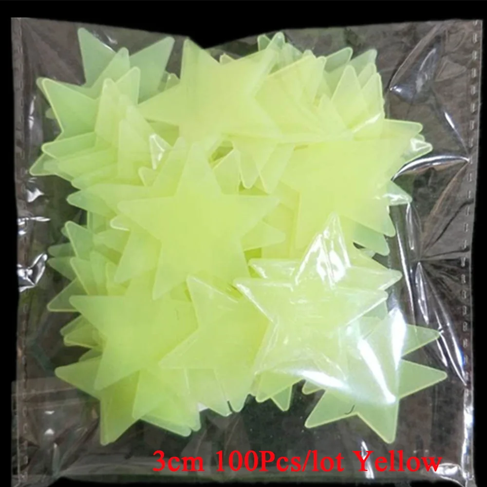 Yellow-3cm-100pcs 103 шт светится в темноте, светящаяся звезда, луна, сделай сам, фосфоресцирующая Наклейка на стену s для детской спальни, Наклейки на стены, домашний декор - Цвет: Yellow-3cm-100pcs