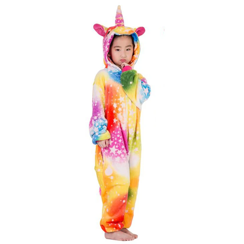 Kid Color Unicorn Cosplay Kigurumi Onesies Child Cartoon Winter Anime Jumpsuit Costume For Girl Boy Animal Sleepwear Pajamas