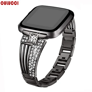 

OULUCCI watch band For fitbit versa 2 strap Stainless Steel Bracelet with Rhinestone Wristbands for fitbit versa lite/SE band