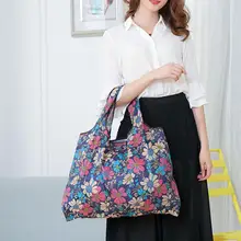 

Large Capacity Folding Shopping Bag Reusable Flower Star Stripe Women Pouch Tote