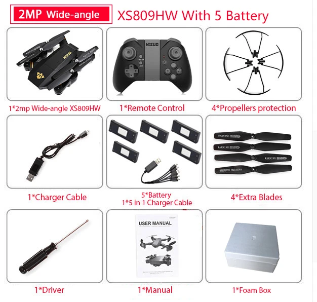 Visuo Xs809hw Xs809w складной Дрон с камерой Hd 2mp широкоугольный Wifi Fpv удержание высоты Rc Квадрокоптер Вертолет Vs H47 Дрон - Цвет: Wide 200W X809HW 5B
