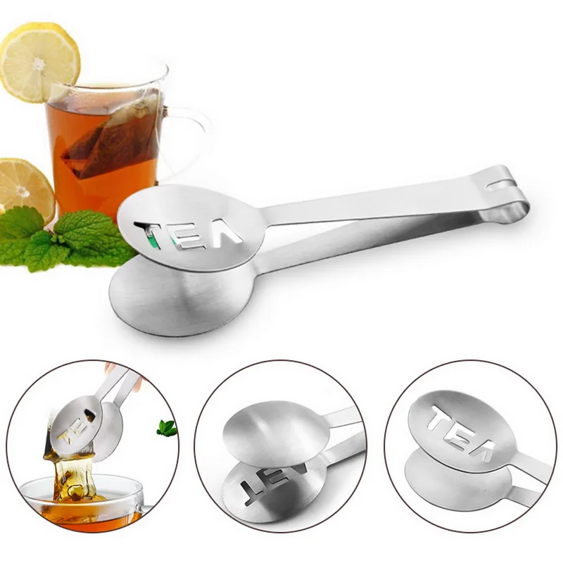 

Reusable Stainless Steel Tea Bag Tongs Teabag Squeezer Strainer Holder Grip Metal Spoon Mini Sugar Clip Tea Leaf Strainer