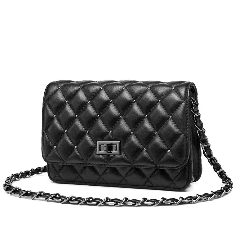 

Women Genuine Leather Shoulder Bag Fashion Luxury Crossbody Bag Diamond Lattice Design Chains Bag Large Purse ladies hand bags