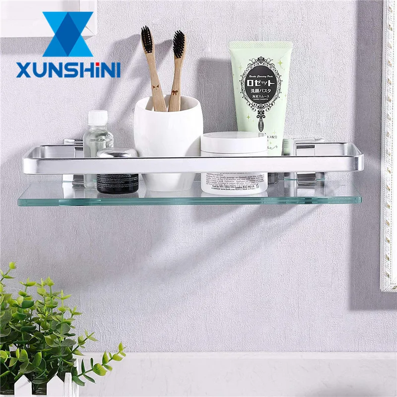 Полка для ванной XUNSHINI из закаленного стекла алюминиевая полка хранения