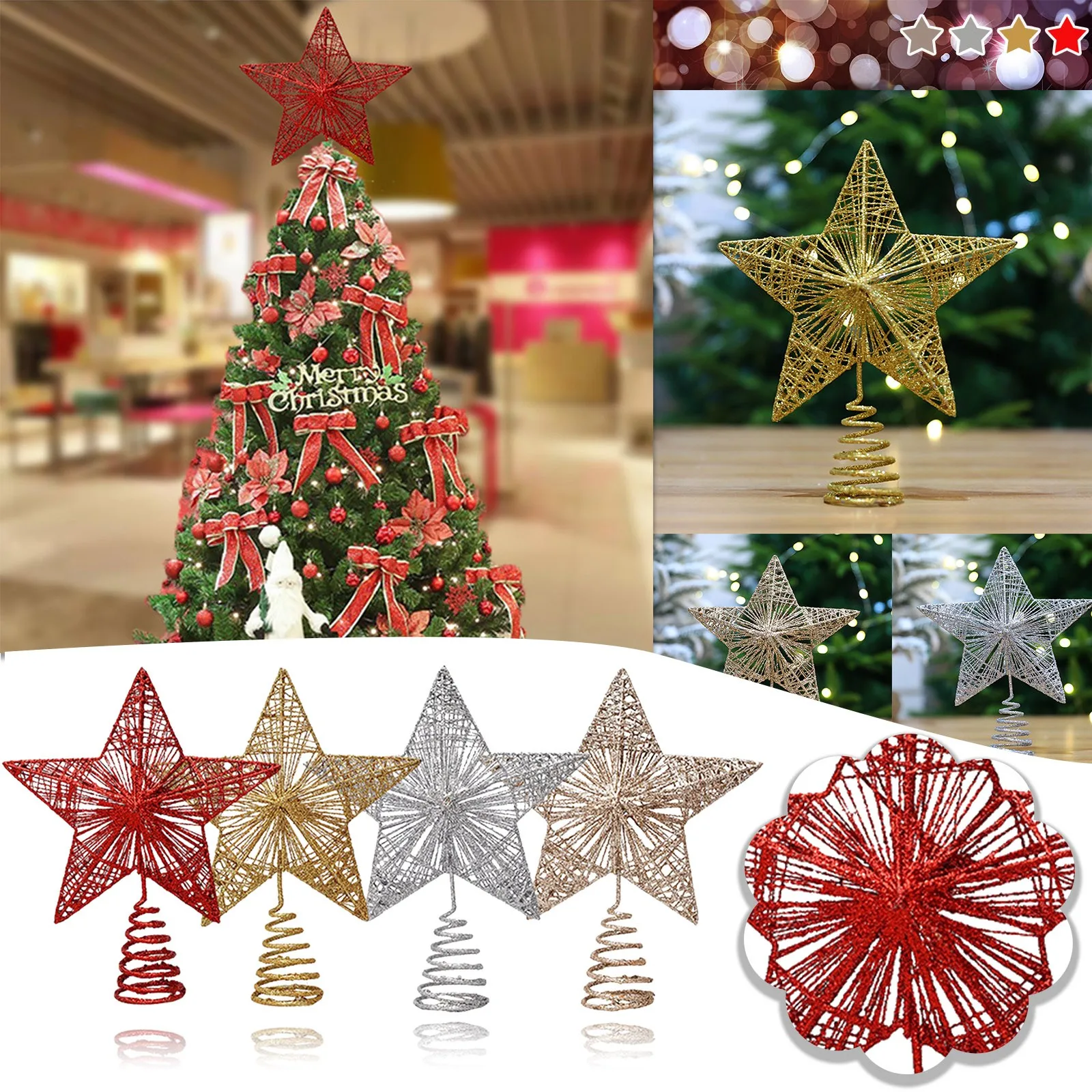Christmas Tree Star Topper Hollowed-Out Tree Top Sparkle Star Hanging Ornaments for Tree Decoration or Home Decor Silver Christmas Tree Star Topper Hollowed-Out Tree Top Sparkle Star Hanging Ornaments for Tree Decoration or Home Decor Silver