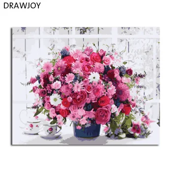 

DRAWJOY Framed Flower DIY Painting By Numbers Wall Art DIY Canvas Oil Painting Home Decor For Living Room