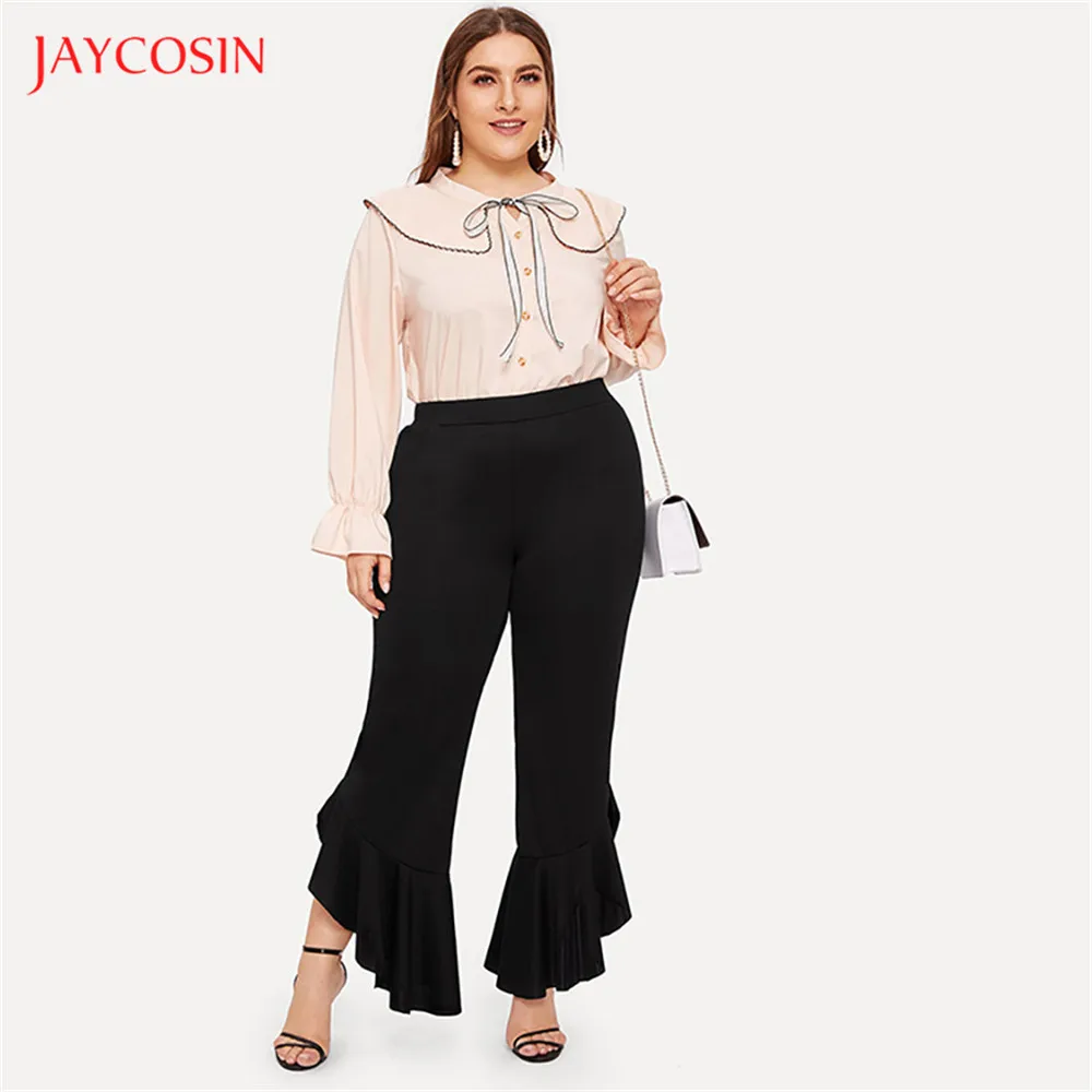 Jaycosin Модные женские осенне-зимние штаны, повседневные однотонные штаны размера плюс со средней талией, узкие брюки, гофрированные прямые штаны
