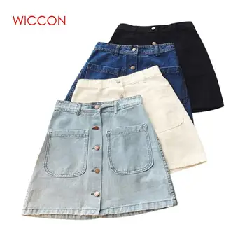 

2020 Summer Spring Wear Women Ladies A-line Pencil Denim Skirt High Waist Jeans Pockets Skirt High Quality Mutil Color Skirt