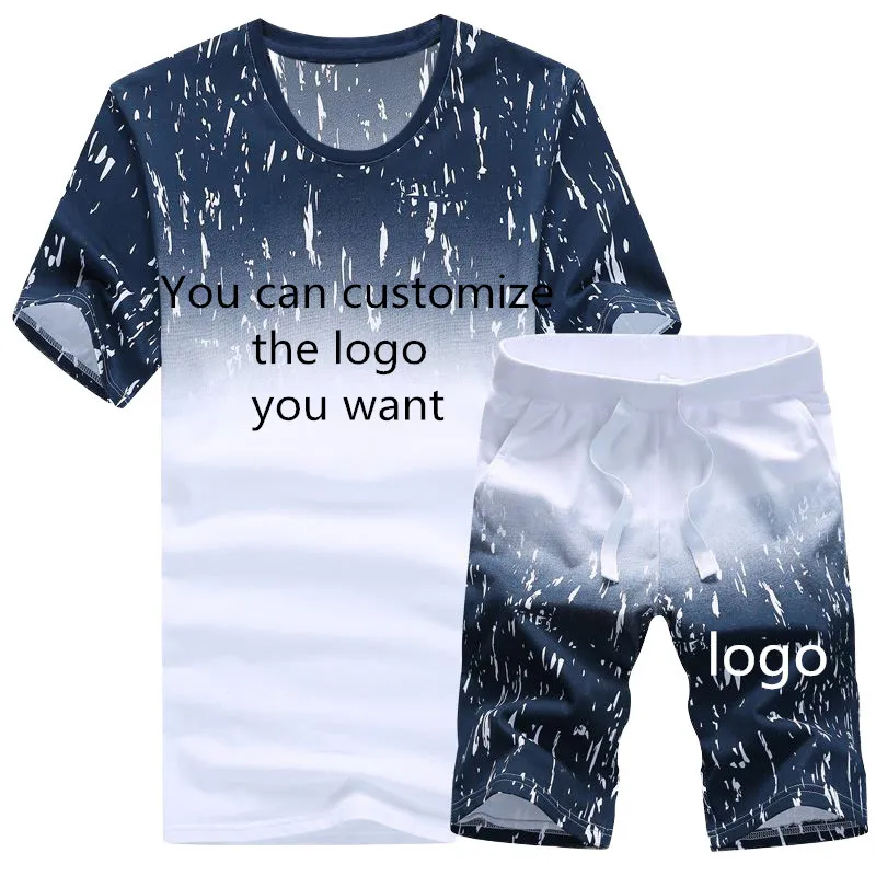 

Мужская футболка с коротким рукавом и принтом любого логотипа на лето, повседневная трендовая Высококачественная Хлопковая мужская футболка + шорты, комплект из 2 предметов