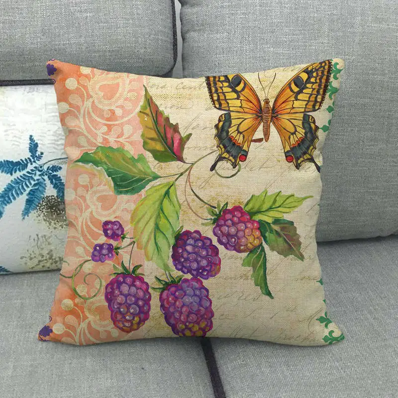 22 Sofa decorative pillowcase plant series pillow case living room decorative flowers fruit printed linen pillowcase450x450mm - Цвет: 22