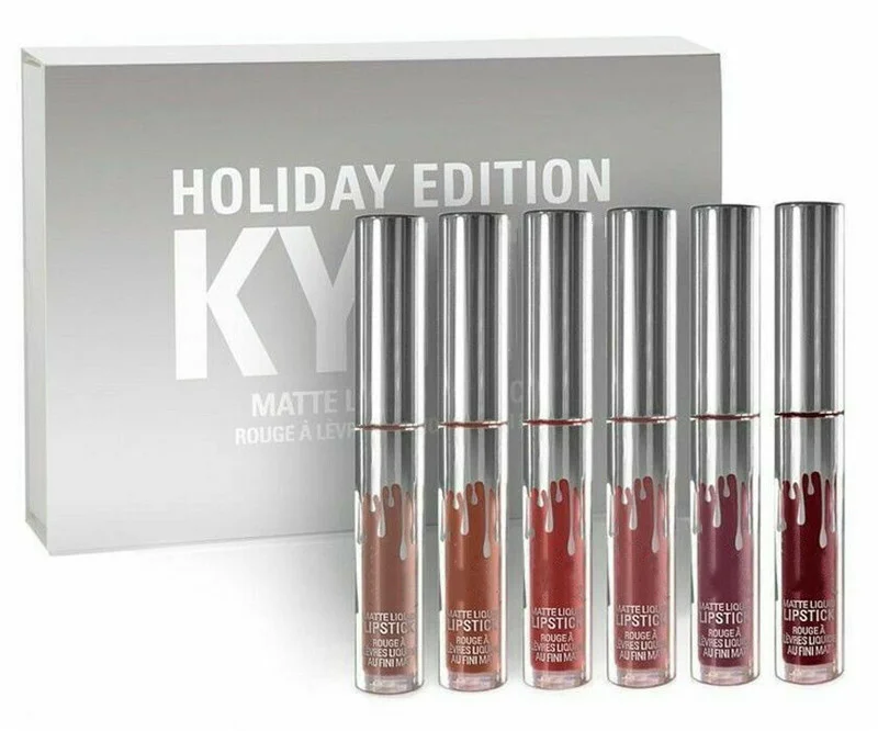 

6Pcs Silver Matte Liquid Lipgloss Kit Same As Kyliejenner Holiday Edition Waterproof Makeup Lip Gloss Long-lasting Lipstick Kit