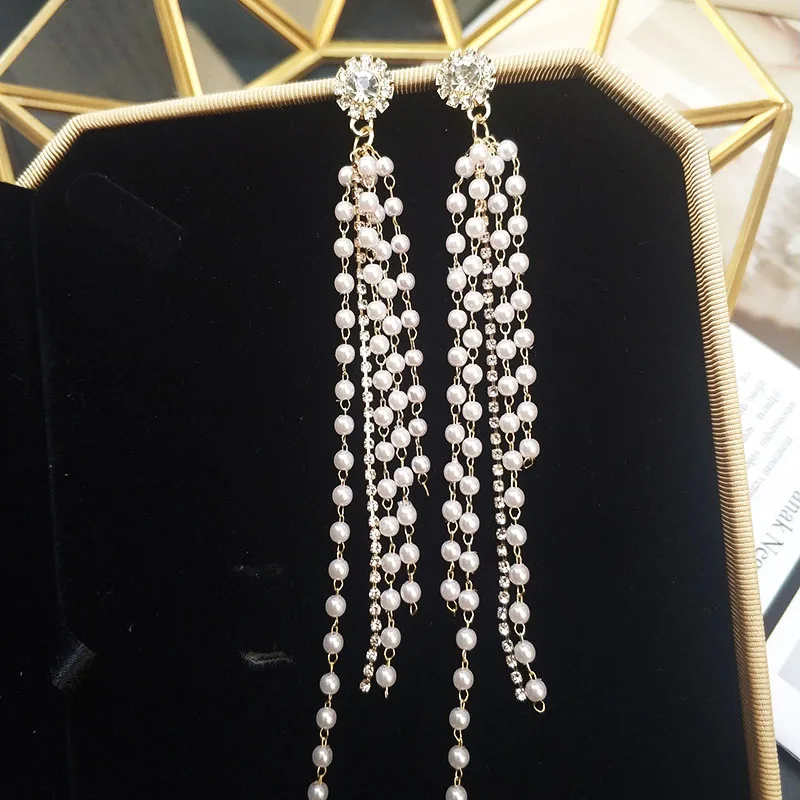 elegant imitation pearl Long Tassel Hanging Dangle Fashion Stud Earrings Prevent Allergy Exaggerated High Quality Ear Jewelry | Украшения и