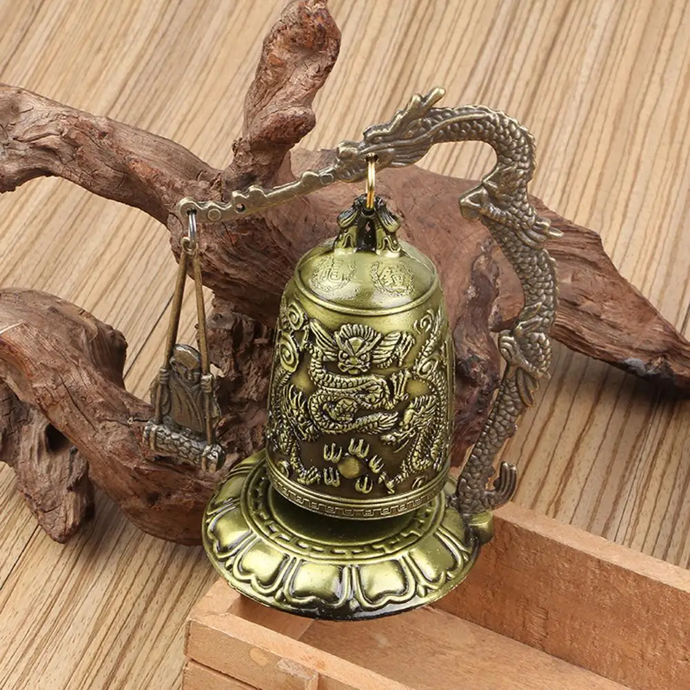 

2020 New Metal Bell Carved Dragon Buddhist Clock Good Luck Feng Shui Ornament Home Decoration Figurines China Bell Decor