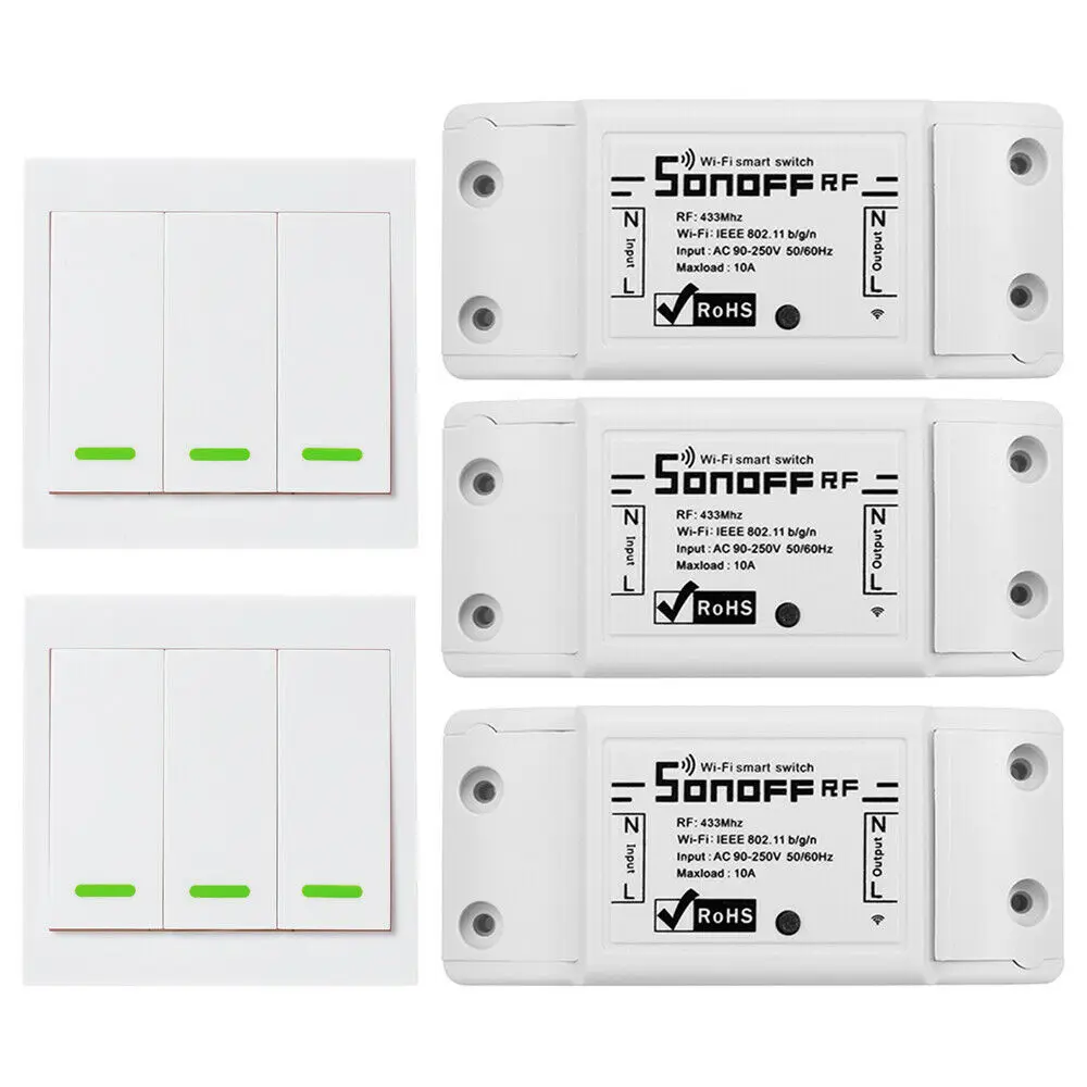 Sonoff RF WiFi Smart Switch RF Receiver Remote Control Smart Light Timing Switchs 1 2 3Gang 433Mhz RF Remote for Alexa Google 