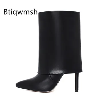 

2020 Sexy Mid Knee Boots Women Pointed Toe crocodile Brown Black High Heel Shoes Woman Sexy Ankle Boots