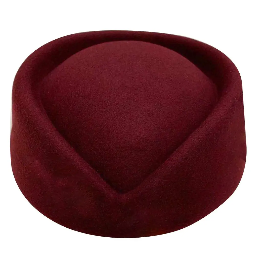 Wine Red Перо шерстяная стюардесса шляпа Винтаж дамы берет темперамент сплошной цвет для женщин Шапки для ужина сцены - Цвет: Wine Red