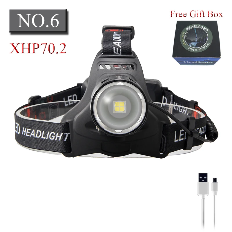 NO.6 Litwod Z90 50000lm xhp70.2 светодиодный налобный фонарь мощная лампа для заживления 3 режима налобный фонарь Масштабируемые Фары использовать 180650 для кемпинга xhp50 - Испускаемый цвет: NO.6