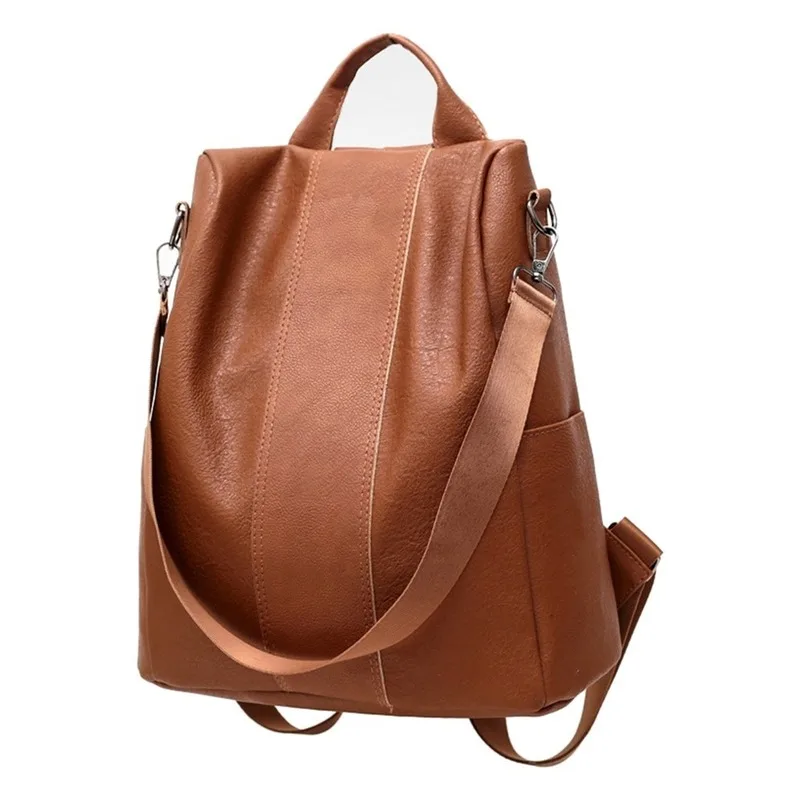 

Women Female Anti-theft Backpack Classic PU Leather Solid Color Backpacks Canta Fashion Shoulder Bag Vintage Travel Rucksack