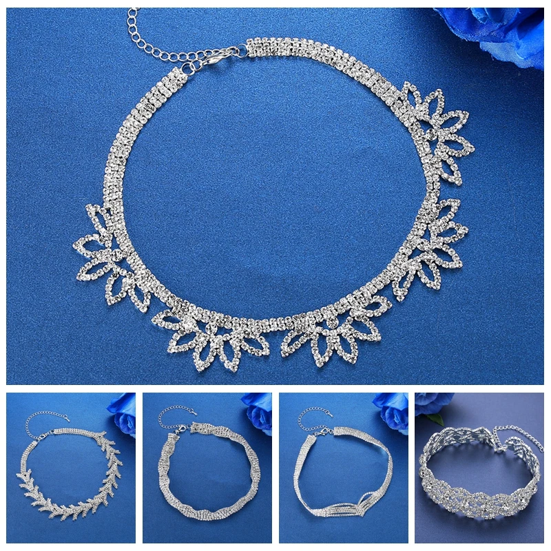 

Mecresh Trendy Rhinestone Silver Color Flower Bridal Choker Necklace Classic Women Chain Collar Necklace Wedding Jewelry MXL130