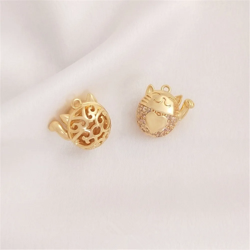 14K Gold Plated Micro-inlaid zircon cute fortune cat pendant DIY handmade necklace, bracelet, pendant, jewelry pendant