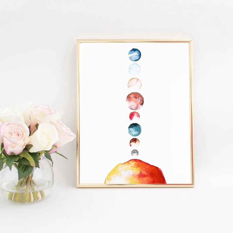 Плакат на солнечной батарее с принтом планет акварель солнце для детской комнаты