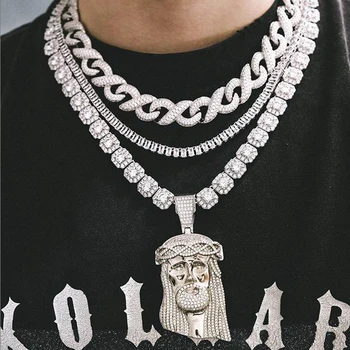 

Silver Color 15MM Cuban Link Miami Necklace Iced Out Bling Zircon Hip Hop Jack Infinity Link Chain Necklace Fashion Men Jewelry