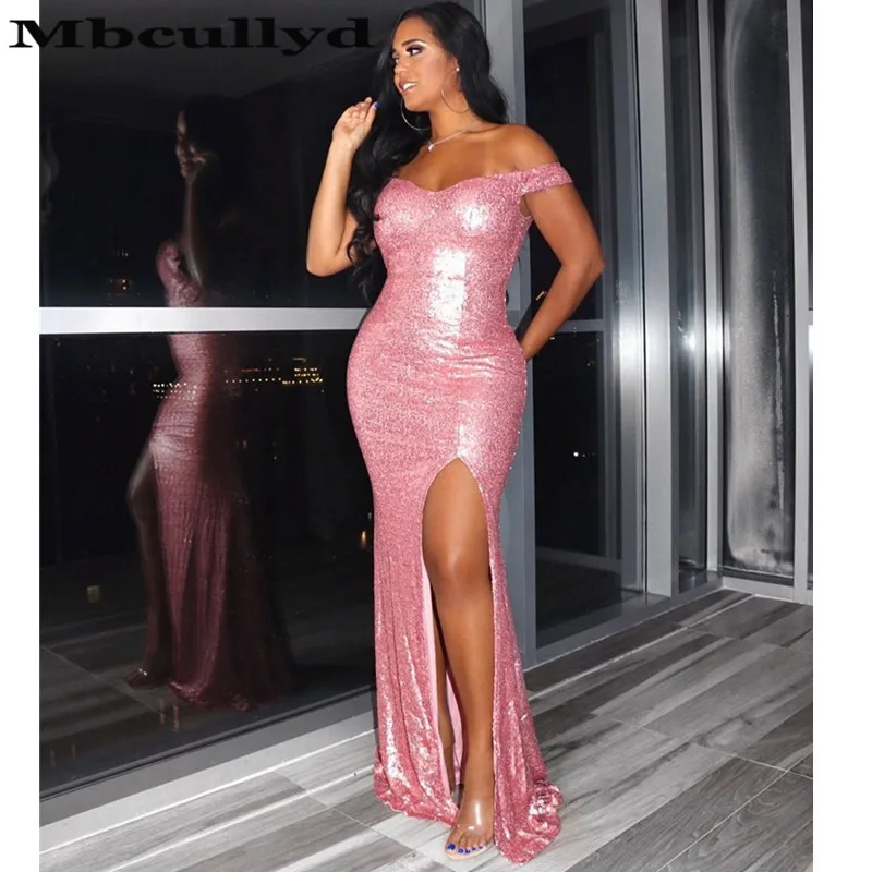 

Mbcullyd Shining Pink Mermaid Prom Dress Long African Black Girls Women Dress Party Gowns For Women Split vestidos de fiesta