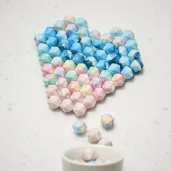 Perles multifaces en Silicone 14mm/17mm, 10 pièces, perles multifaces en forme de planète, DIY, chaîne de sucette pour bébé, à mâcher sans BPA, anneau de dentition, cadeaux 