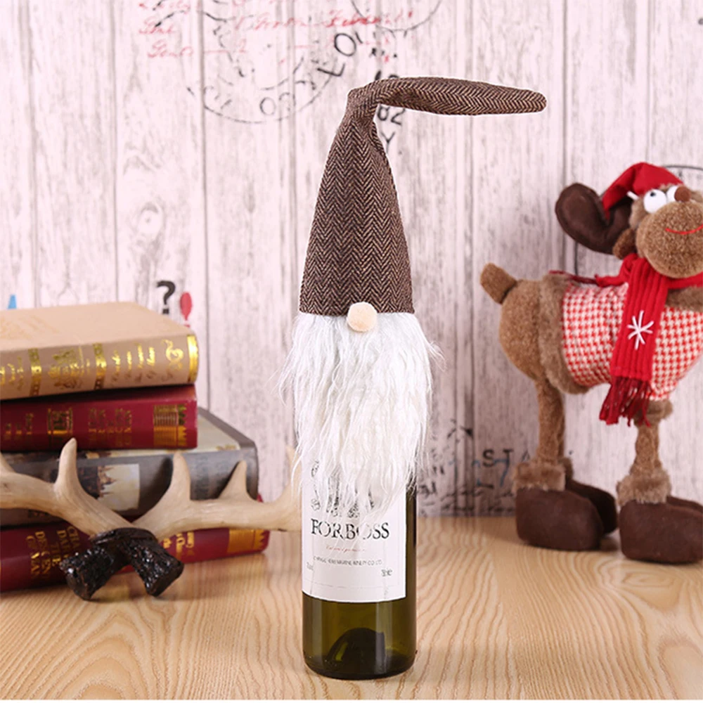 Urijk Christmas Wine Bottle Covers Santa Snowman Deer Restaurant Ornament Xmas Party Table Wine Bottle Decorations New