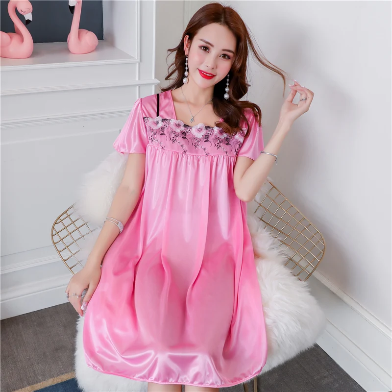 Large Size 4XL Home Comfortable Women Sleepwear Female Ice Silk Satin Nightgown Sleeping Dress Long Ladies Nightwear Night Shirt