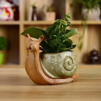 

Ceramic Snail Cacti Succulent Plant Pot Flower Planter Mini Garden Design