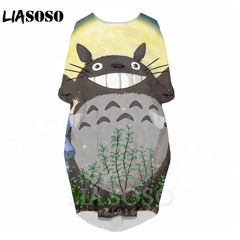 LIASOSO, аниме, 3d принт, Хаяо Миядзаки, аниме, платье для девочек, Забавное платье с Тоторо, милая мультяшная юбка Тоторо, платье с длинными рукавами для девочек