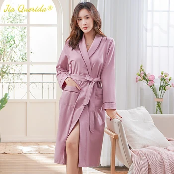 

Bridesmaid Robes Cotton Long Sleeves Bath Robe Plus Size Xxl Xxxl Lingerie Couple Robes Man and Women Kimono Solid 100% Cotton