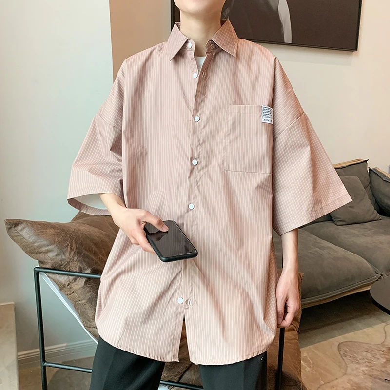 Trendy and handsome spring and summer five point shirt men's summer loose Casual Short Sleeve shirt men's coat streetwear 2021